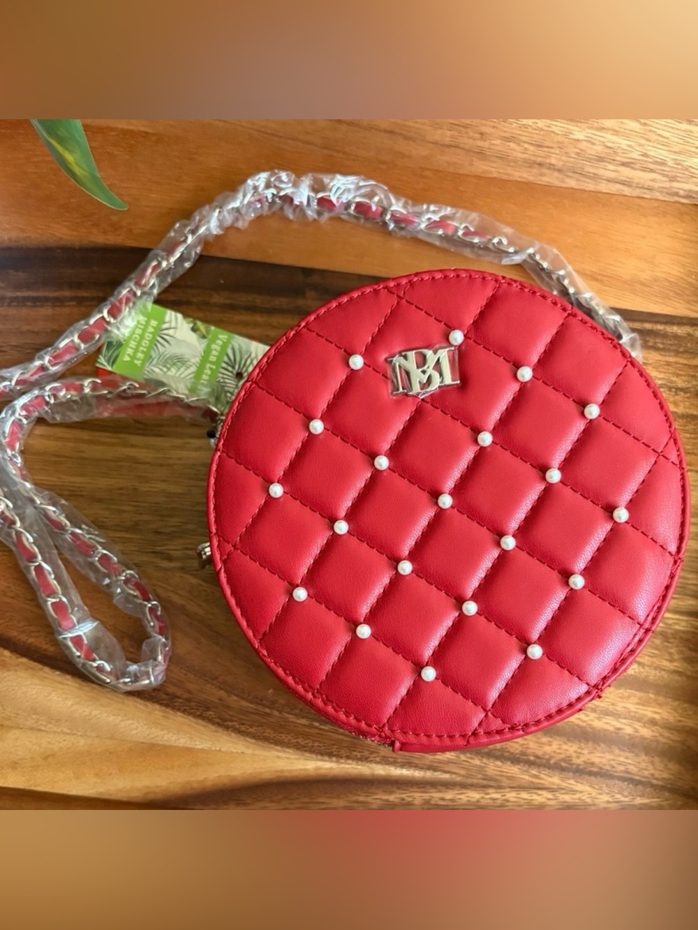 Beautiful Badgley Mischka Red Quilted Crossbody with Faux Pearl Studs, NWT!